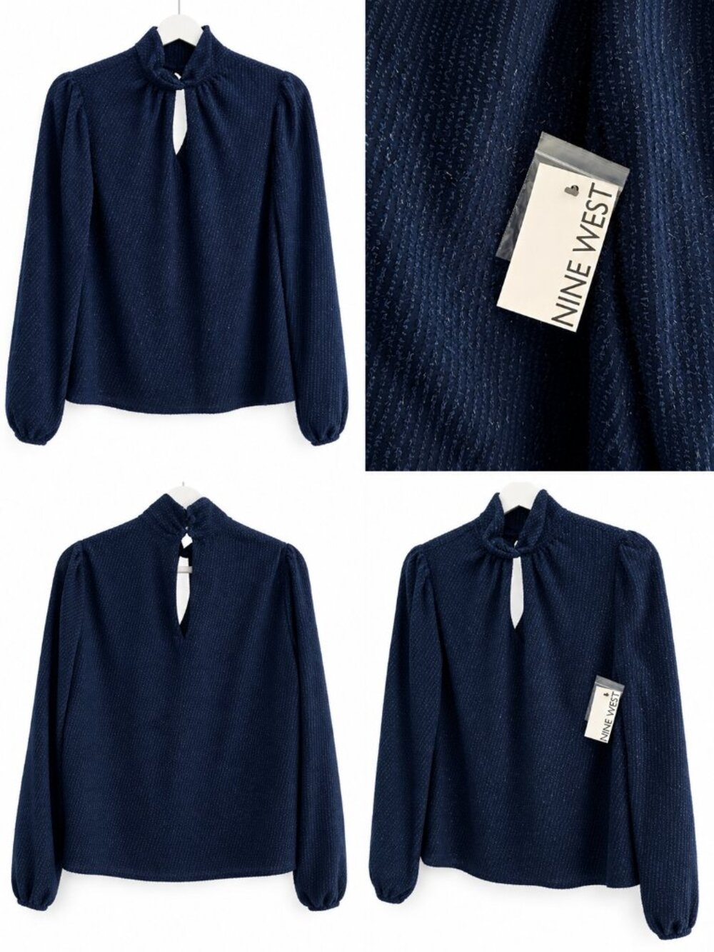 ✨ Nine West Navy Textured Blouse ✨